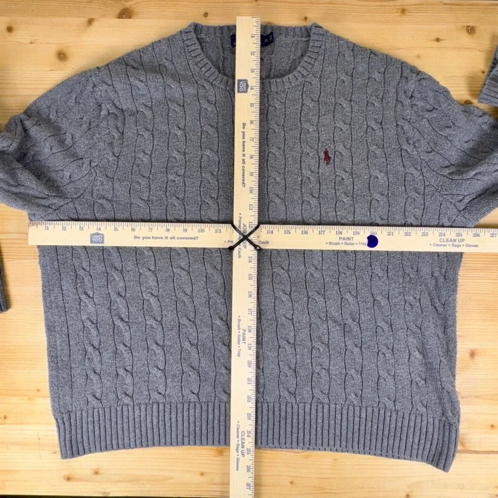 Polo Ralph Lauren XL Gray Cable Knit Cotton Sweater Crewneck Long‎ Sleeve